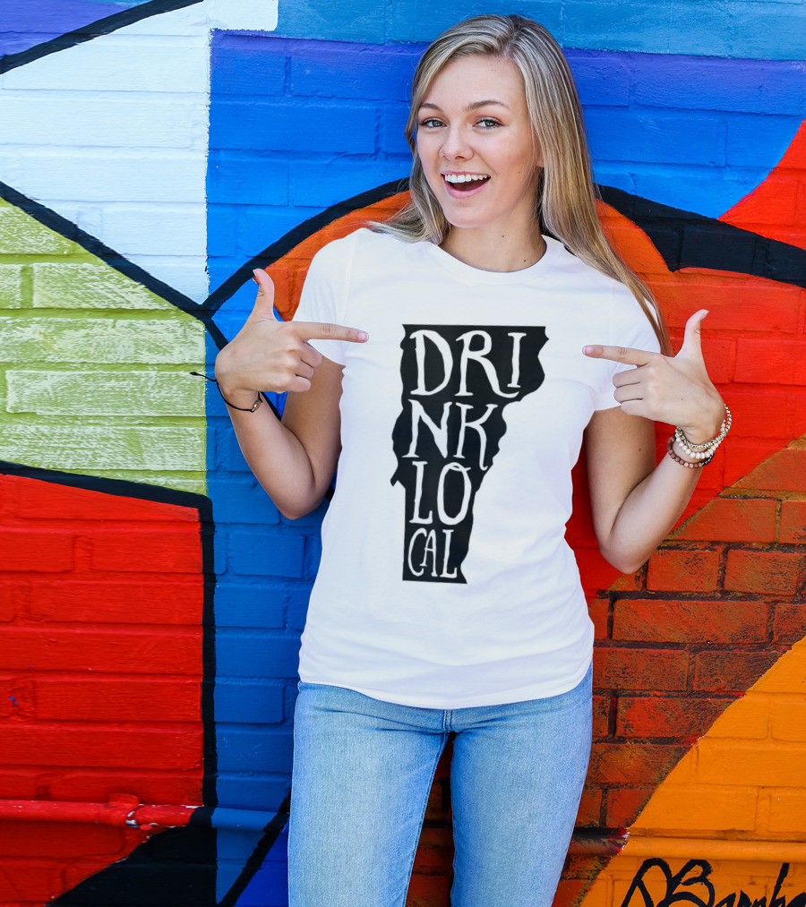 Drink Local Vermont State Outline Craft Beer T-Shirt