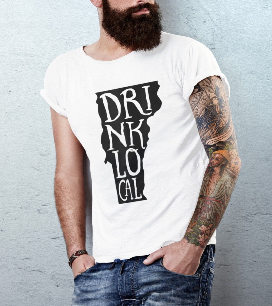 Drink Local Vermont State Outline Craft Beer T-Shirt