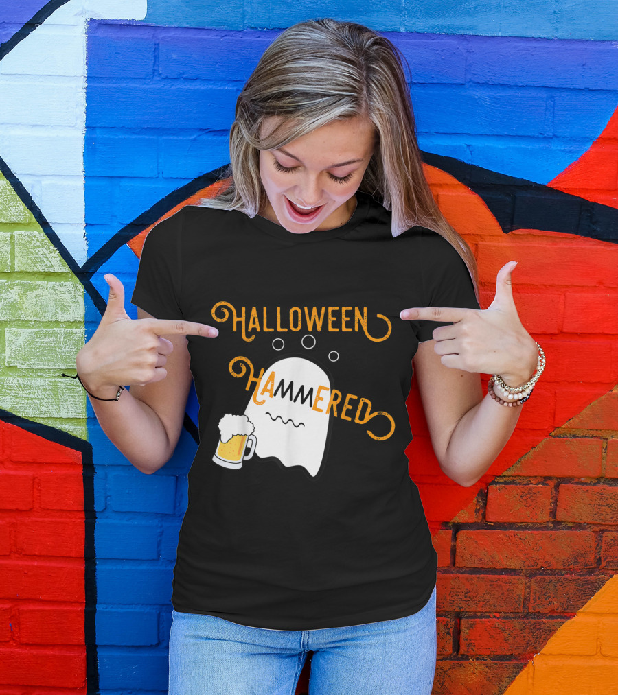 Halloween Hammered Ghost With Beer Mug T-Shirt