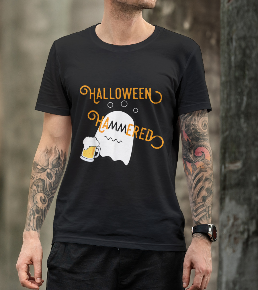 Halloween Hammered Ghost With Beer Mug T-Shirt