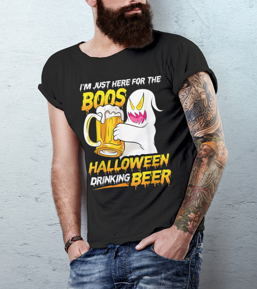 I'm Just Here For The Boos Halloween Drinking Beer Ghost With Mug T-Shirt