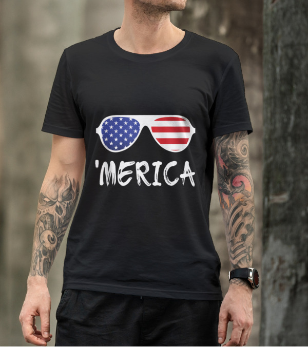 'Merica Patriotic American Flag Sunglasses Fourth Of July T-Shirt