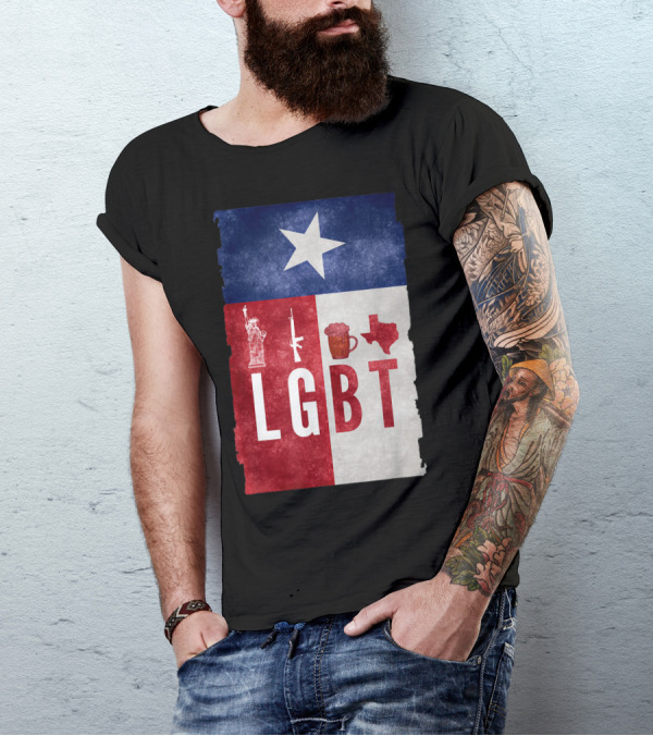 Liberty Guns Beers Texas Flag Star Statue Rifle Mug Map T-Shirt