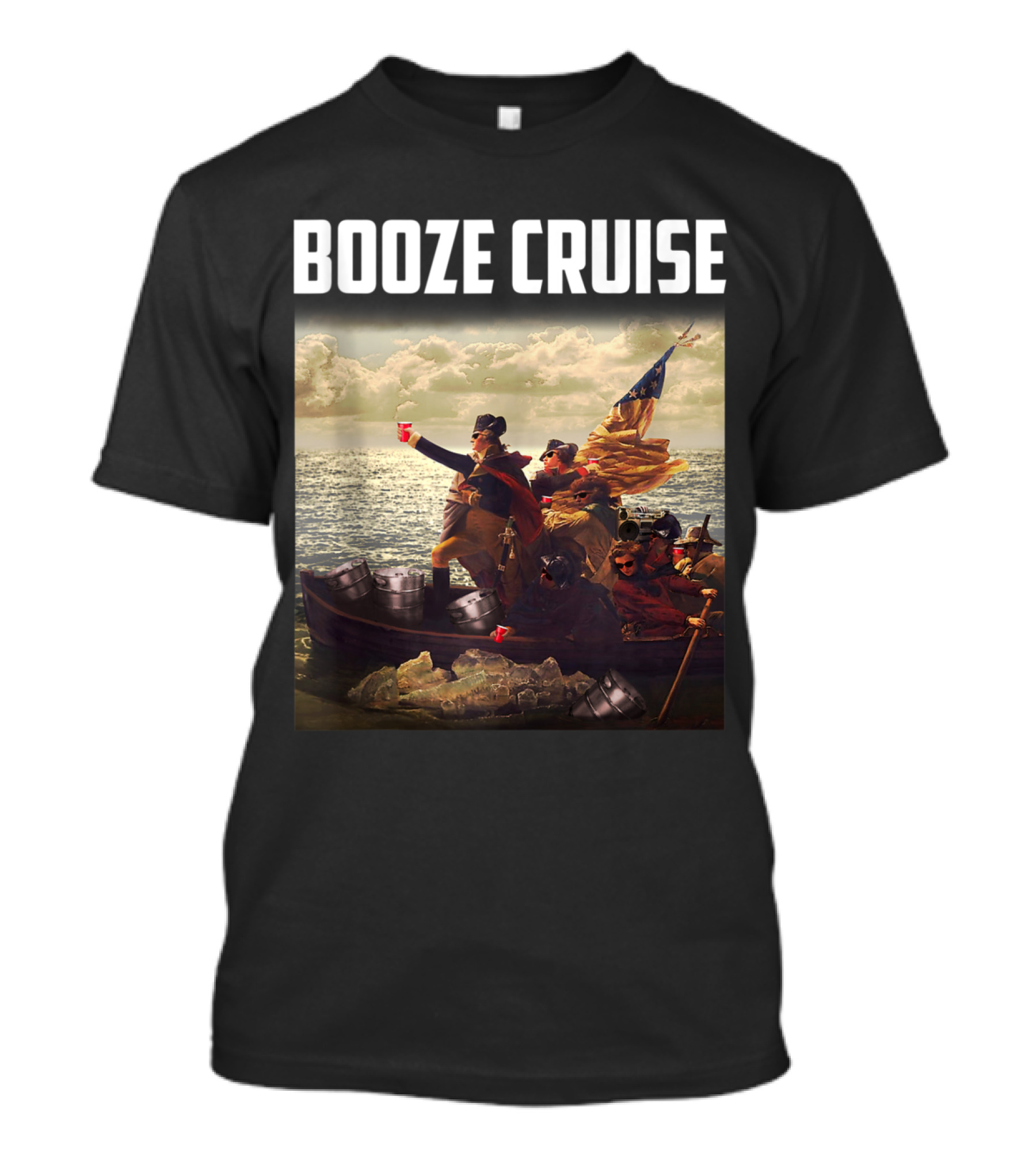 Political Party Booze Cruise Shades Red Cups Patriotic American Flag Historic T-Shirt
