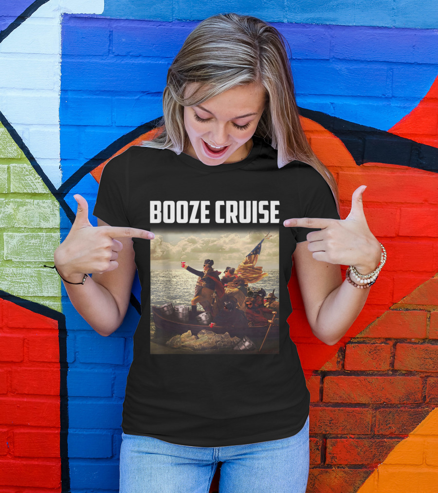 Political Party Booze Cruise Shades Red Cups Patriotic American Flag Historic T-Shirt
