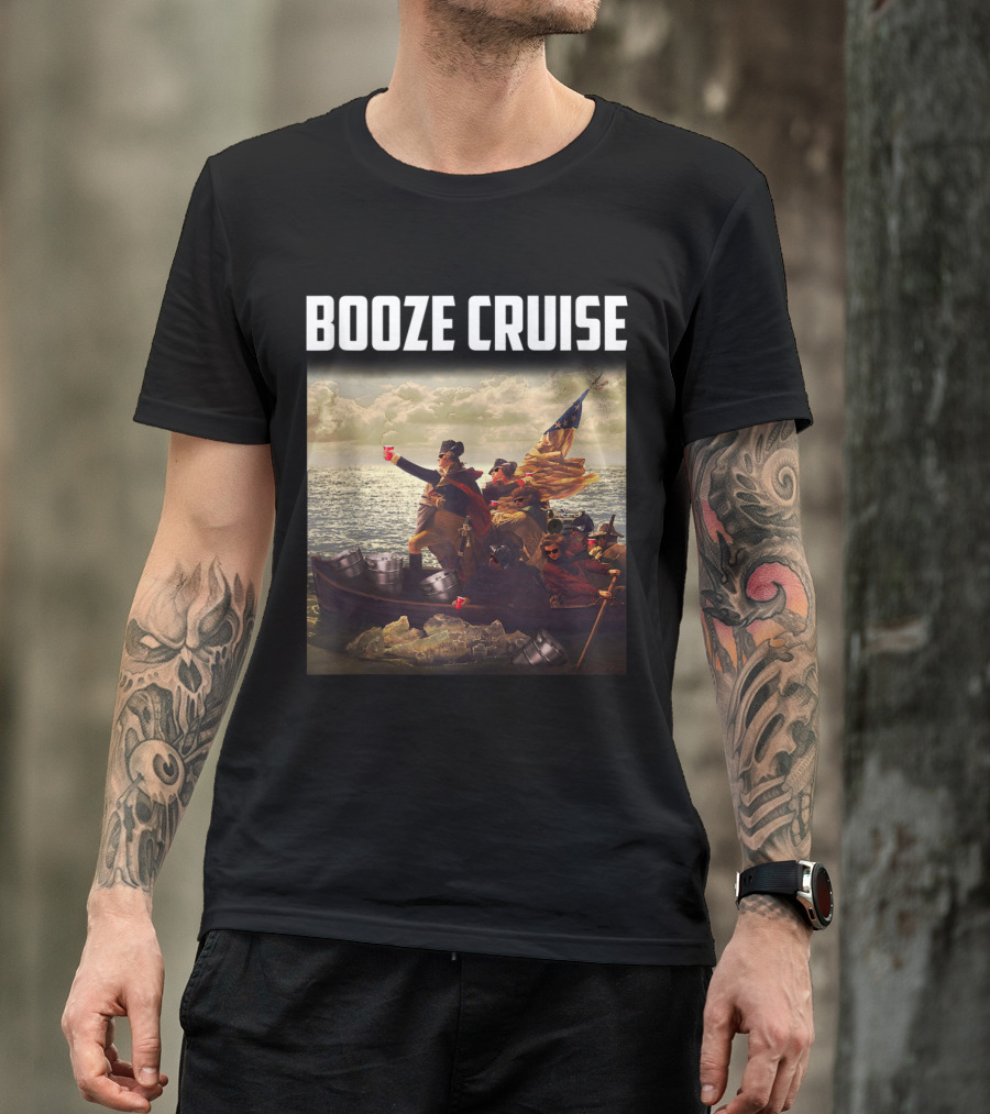 Political Party Booze Cruise Shades Red Cups Patriotic American Flag Historic T-Shirt