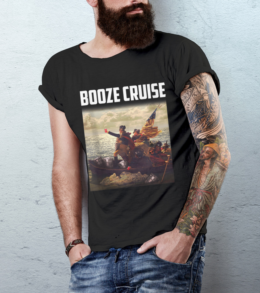 Political Party Booze Cruise Shades Red Cups Patriotic American Flag Historic T-Shirt