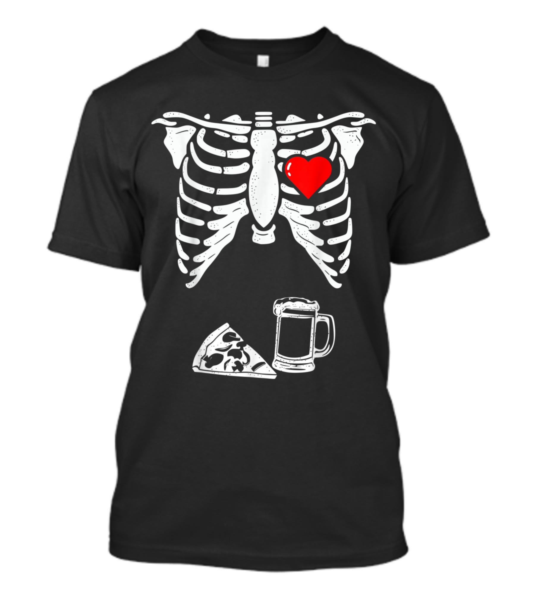 Skeleton Heart Xray Pizza Beer Halloween Soon Dad T-Shirt