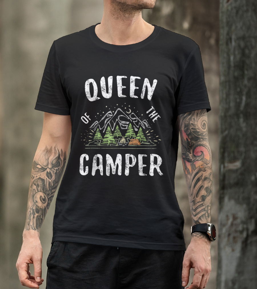 Queen Of The Camper Camping Mountains And Tent Scene T-Shirt