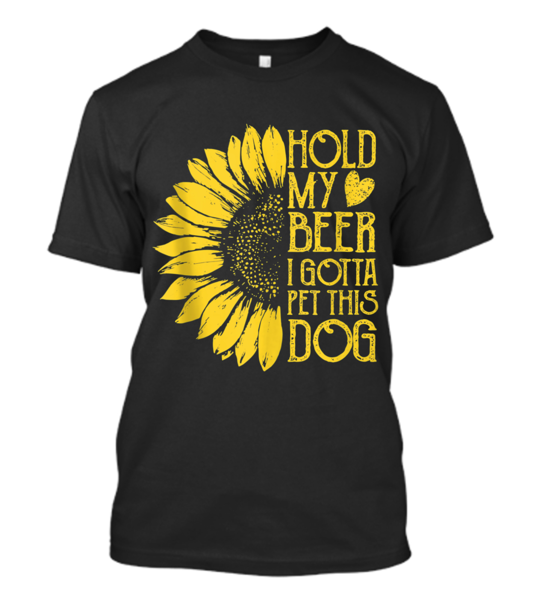 Sunflower Hold My Beer I Gotta Pet This Dog Vintage T-Shirt