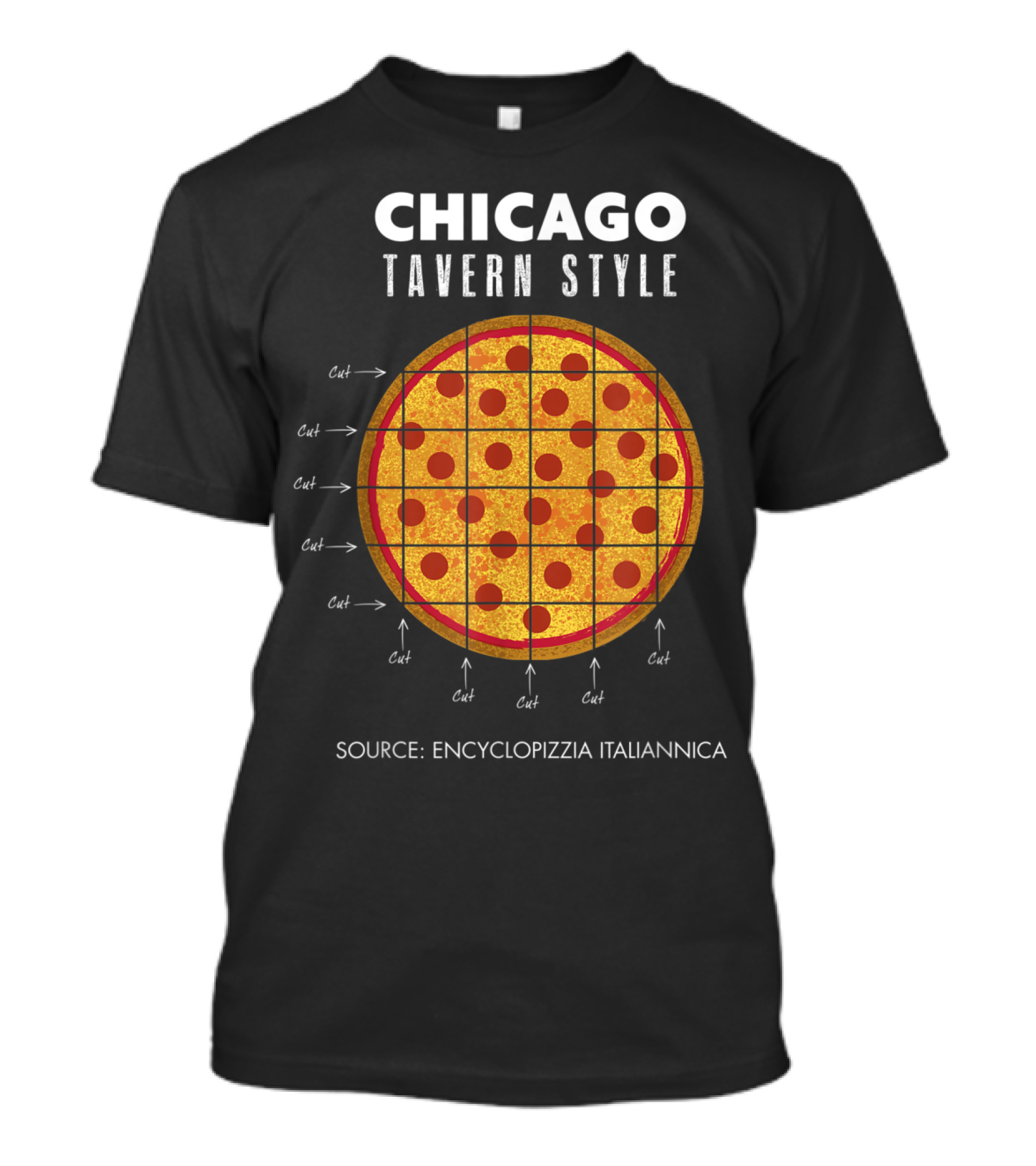Chicago Tavern Style Regional Pizza TwHistory Encyclopizzia Italiannica T-Shirt