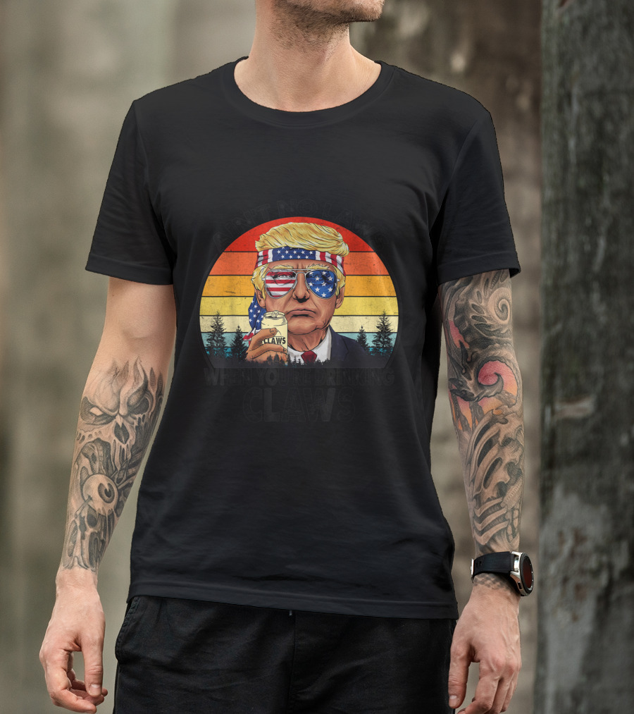Ain't No Laws When You're Drinking Claws Retro American Flag Glasses And Headband T-Shirt
