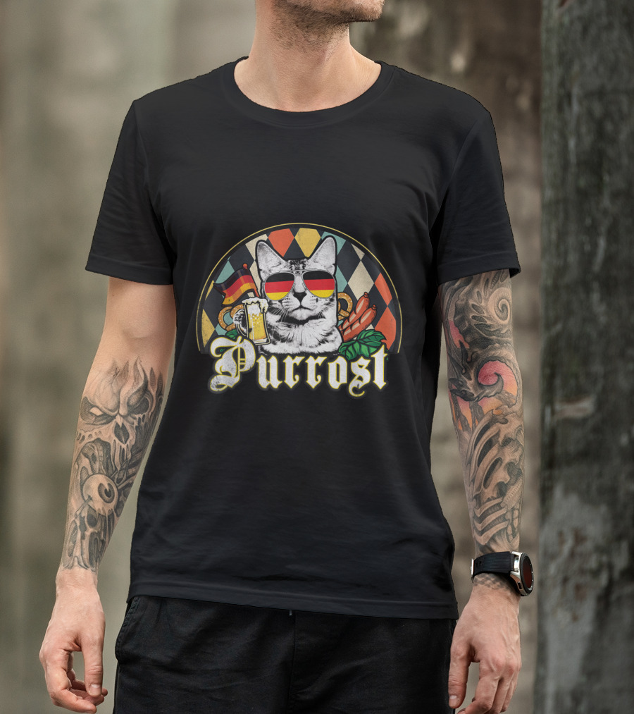 Purrost Vintage Oktoberfest Cat Lover Funny Prost Beer T-Shirt