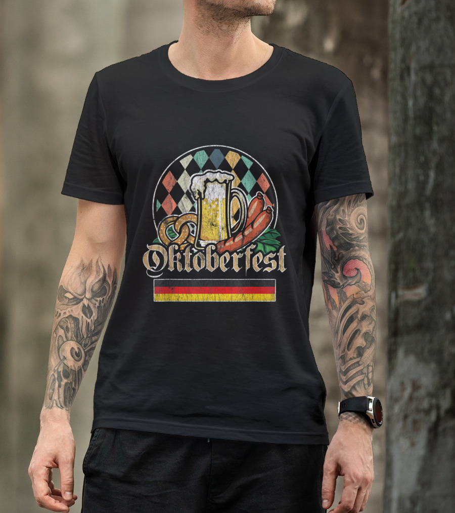 Oktoberfest Beer Mug Pretzel Sausage German Flag Vintage T-Shirt