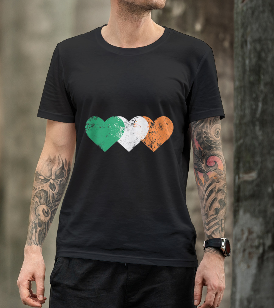 3 Hearts Ireland Flag St. Patricks Day Irish Flags Tricolor Hearts T-Shirt