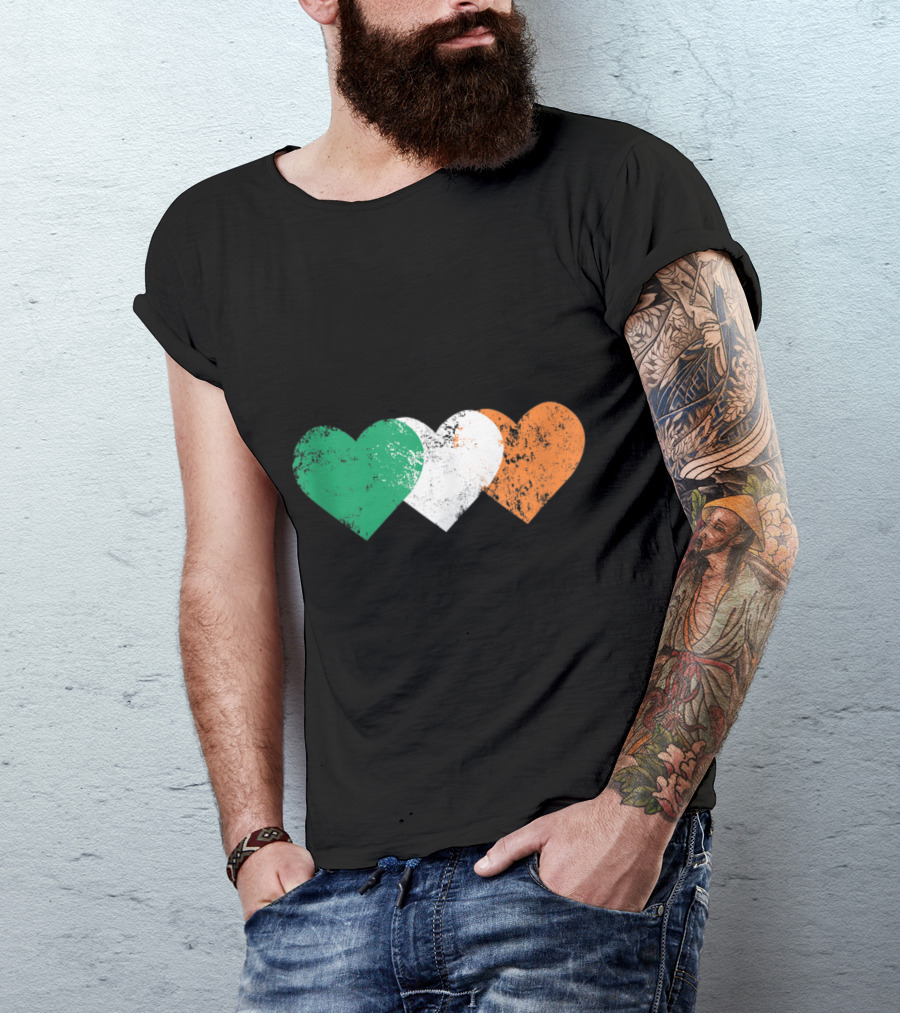 3 Hearts Ireland Flag St. Patricks Day Irish Flags Tricolor Hearts T-Shirt