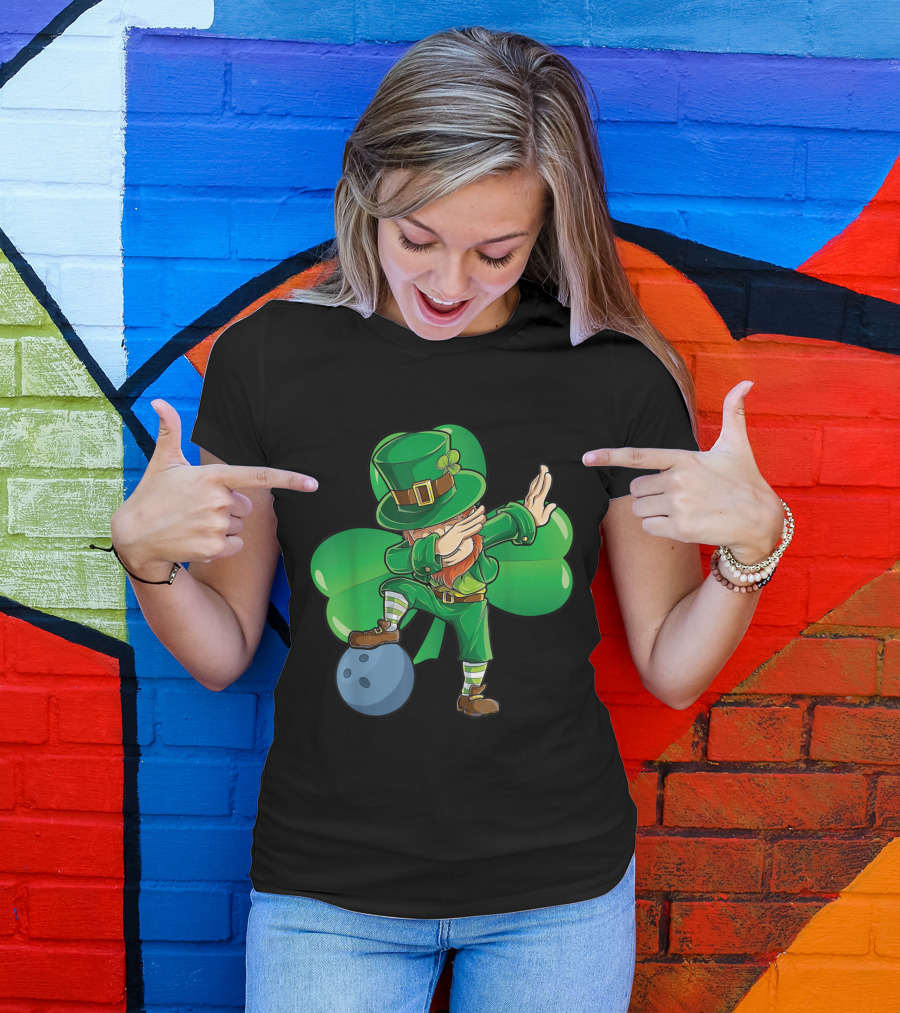 Bowling Dabbing Leprechaun With Shamrock T-Shirt