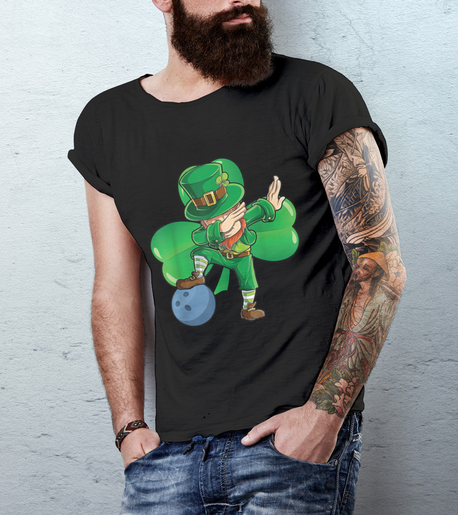 Bowling Dabbing Leprechaun With Shamrock T-Shirt