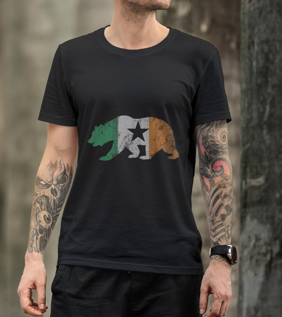 California Bear Irish Flag Star Shamrock T-Shirt