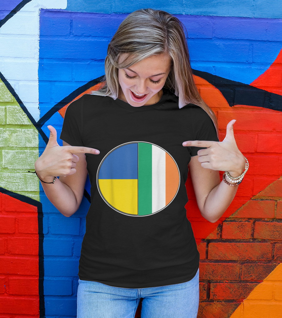 Half Ukrainian Half Irish Flag Pie Chart Heritage T-Shirt