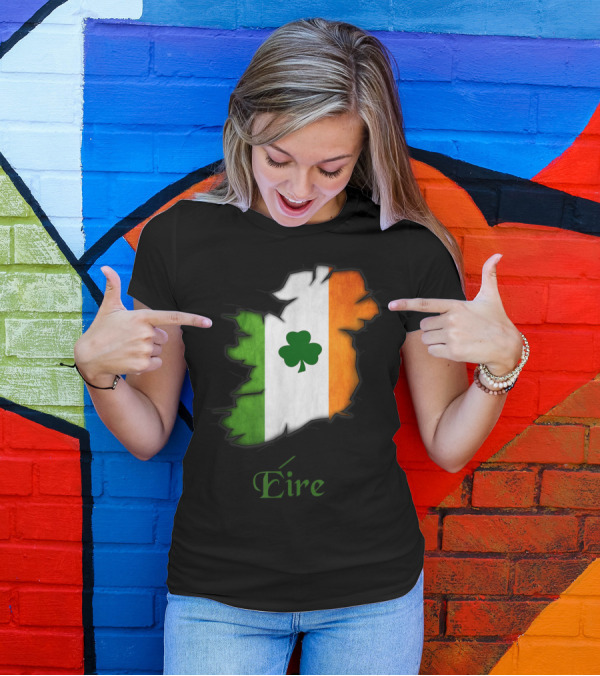 Eire Irish Flag Map With Shamrock For Proud Irish T-Shirt
