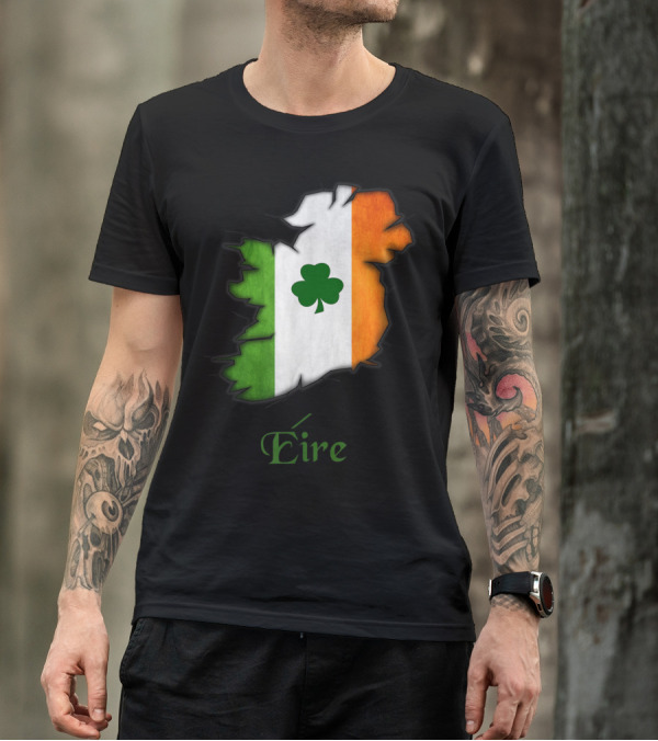Eire Irish Flag Map With Shamrock For Proud Irish T-Shirt