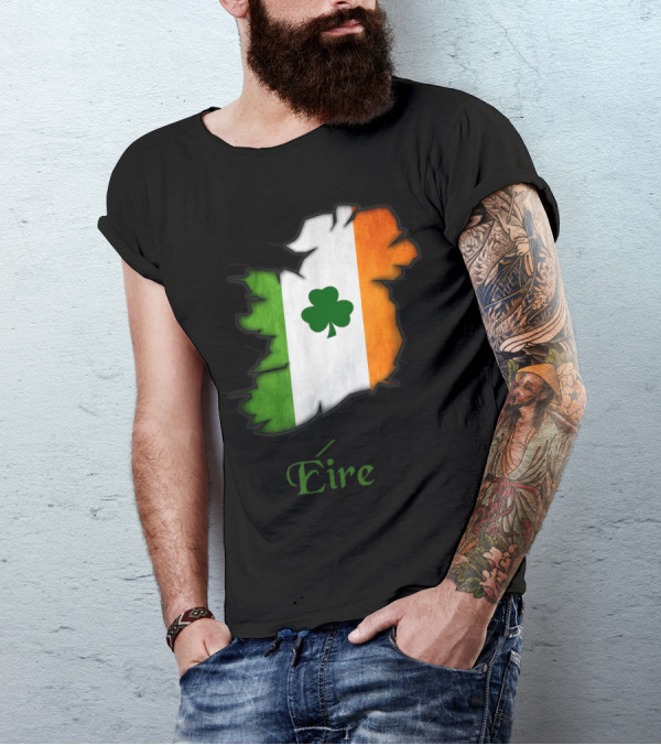 Eire Irish Flag Map With Shamrock For Proud Irish T-Shirt