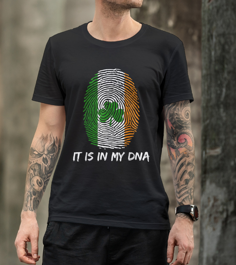 Irish Pride It Is In My DNA Shamrock Flag Fingerprint T-Shirt