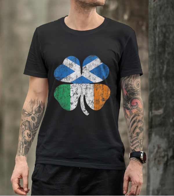 Shamrock With Irish And Scottish Flags Ireland Scotland T-Shirt