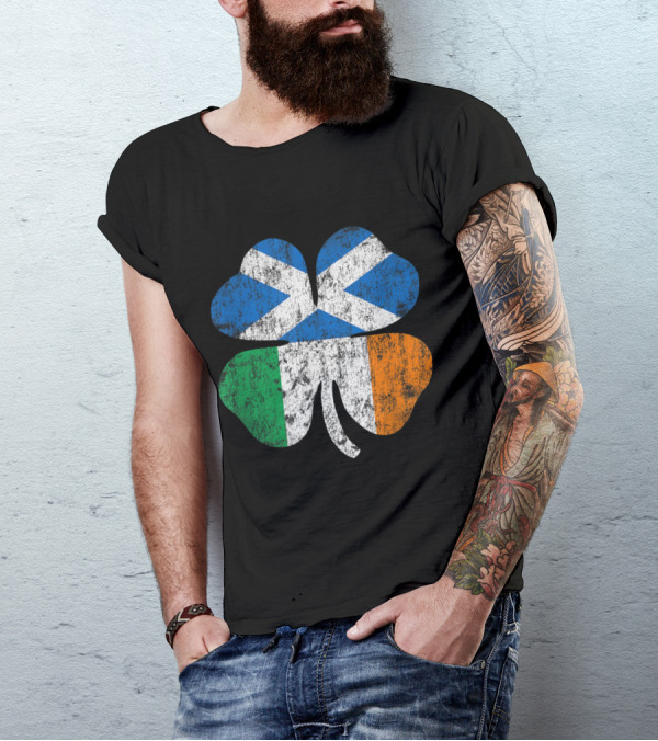 Shamrock With Irish And Scottish Flags Ireland Scotland T-Shirt
