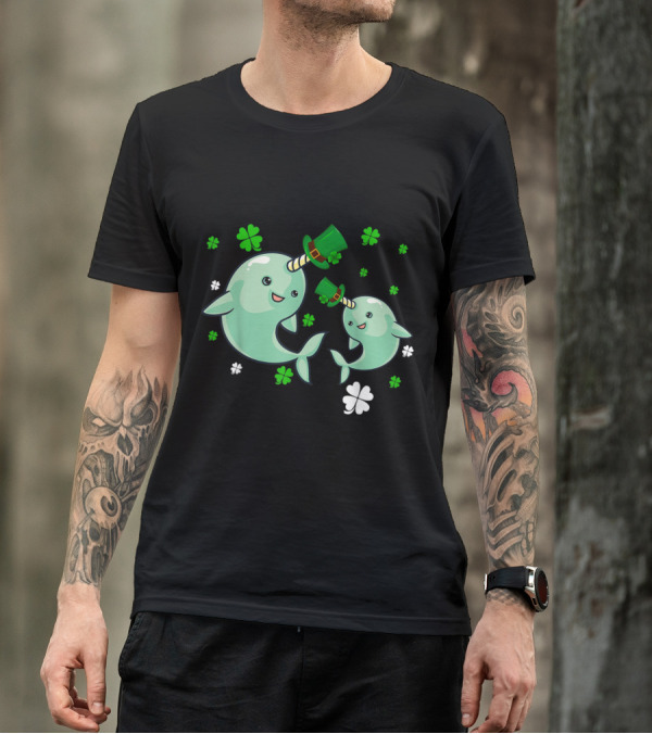 Leprechaun Narwhal St Patricks Day Narwhal Lover Shamrock Hat T-Shirt
