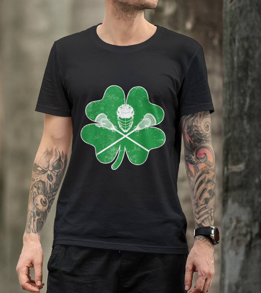 Lacrosse Shamrock Clover Vintage Irish Helmet Sticks T-Shirt