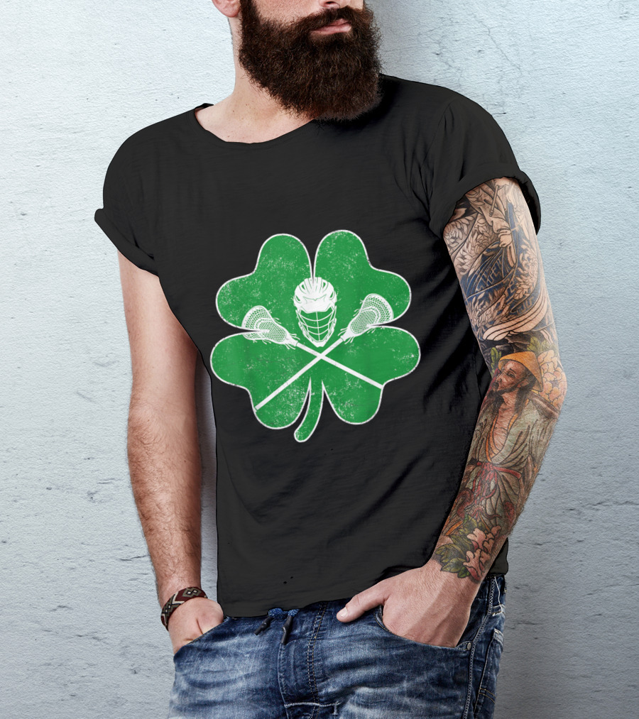 Lacrosse Shamrock Clover Vintage Irish Helmet Sticks T-Shirt