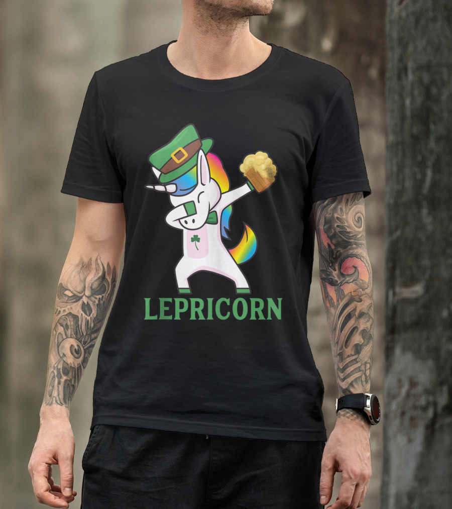 Lepricorn Cool Irish Leprechaun Unicorn Dabbing With Beer T-Shirt