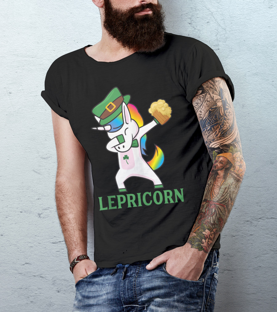 Lepricorn Cool Irish Leprechaun Unicorn Dabbing With Beer T-Shirt