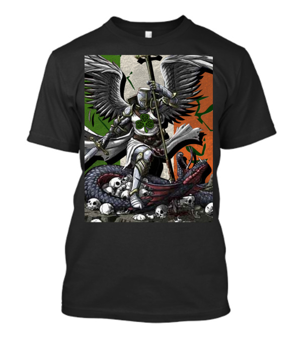 The Devil Whispers Irishman Angel With Shamrock And Snake Storm Scene T-Shirt