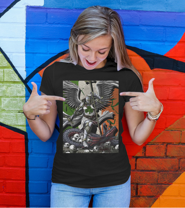 The Devil Whispers Irishman Angel With Shamrock And Snake Storm Scene T-Shirt