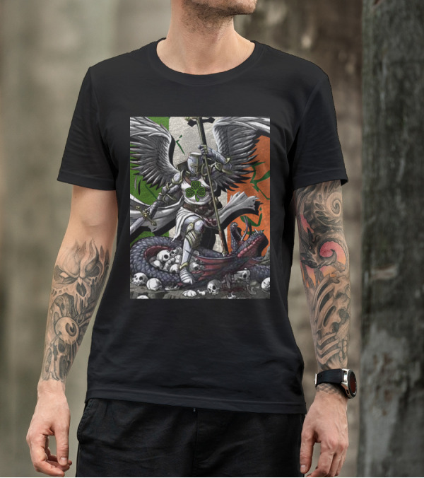 The Devil Whispers Irishman Angel With Shamrock And Snake Storm Scene T-Shirt