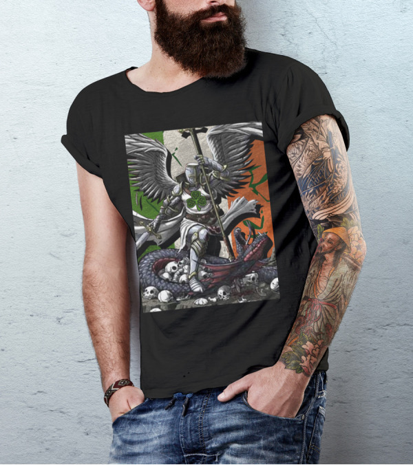 The Devil Whispers Irishman Angel With Shamrock And Snake Storm Scene T-Shirt