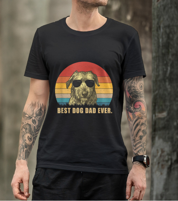 Best Dog Dad Ever Irish Wolfhound With Vintage Retro Style Sunset Background T-Shirt