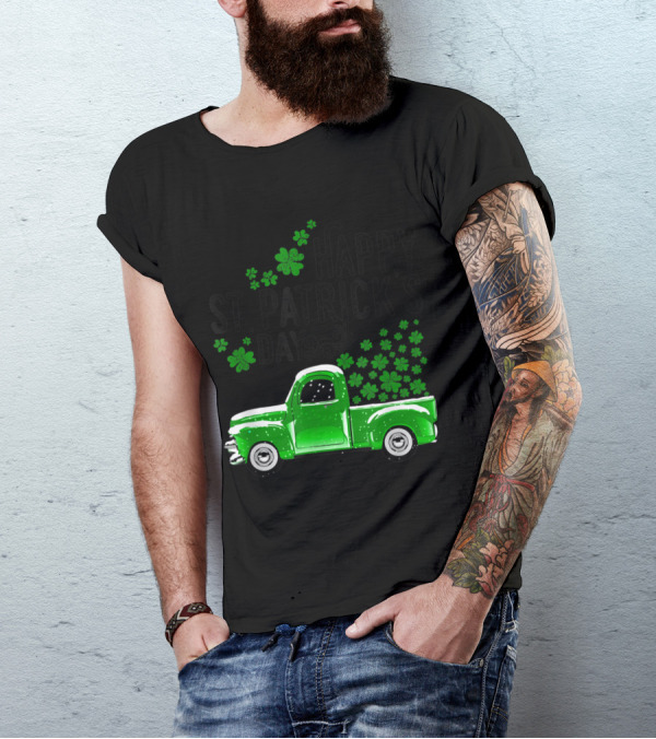 Happy St. Patrick's Day Vintage Green Truck With Shamrocks T-Shirt