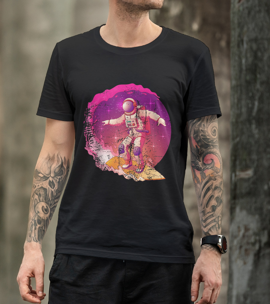 Vintage Surfing Astronaut Galaxy Waves T-Shirt