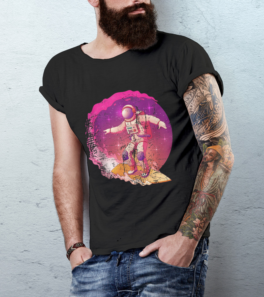Vintage Surfing Astronaut Galaxy Waves T-Shirt