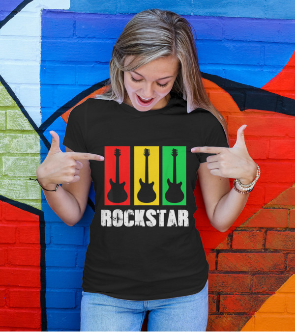 Rockstar Kids Vintage Guitar Red Yellow Green Trio T-Shirt