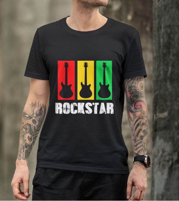 Rockstar Kids Vintage Guitar Red Yellow Green Trio T-Shirt