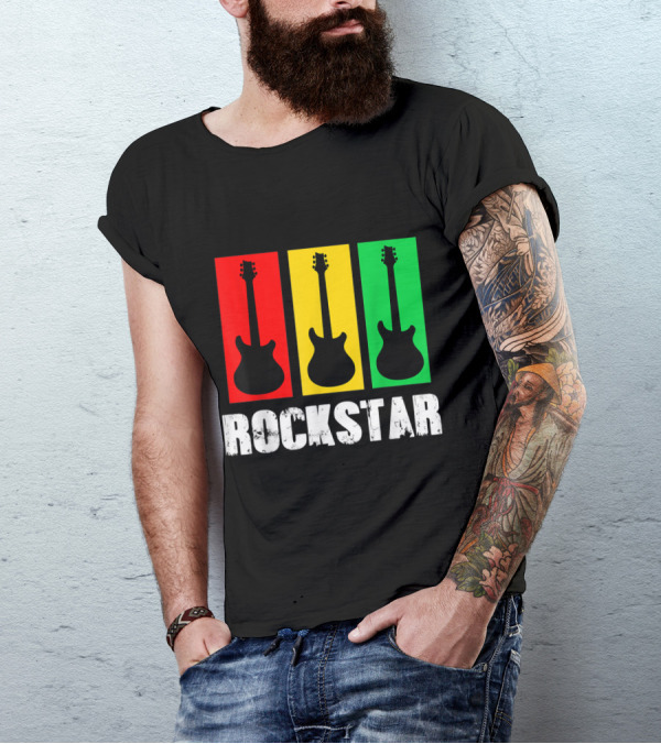 Rockstar Kids Vintage Guitar Red Yellow Green Trio T-Shirt