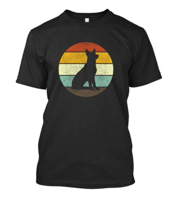 Retro Vintage German Shepherd Dog Pet Silhouette Striped Circle T-Shirt