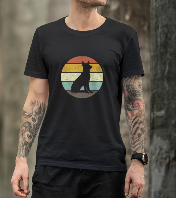 Retro Vintage German Shepherd Dog Pet Silhouette Striped Circle T-Shirt