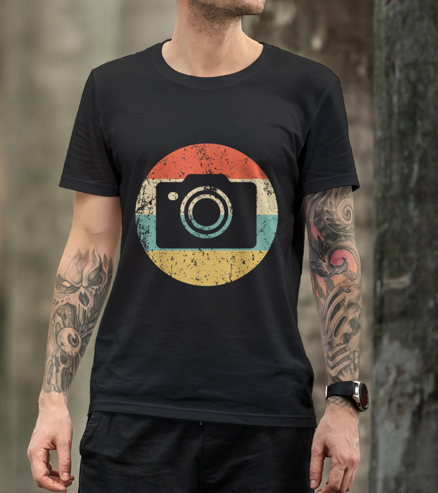 Photographer Vintage Camera Retro Circle Stripes T-Shirt