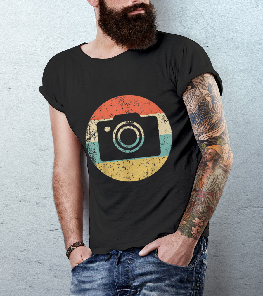 Photographer Vintage Camera Retro Circle Stripes T-Shirt